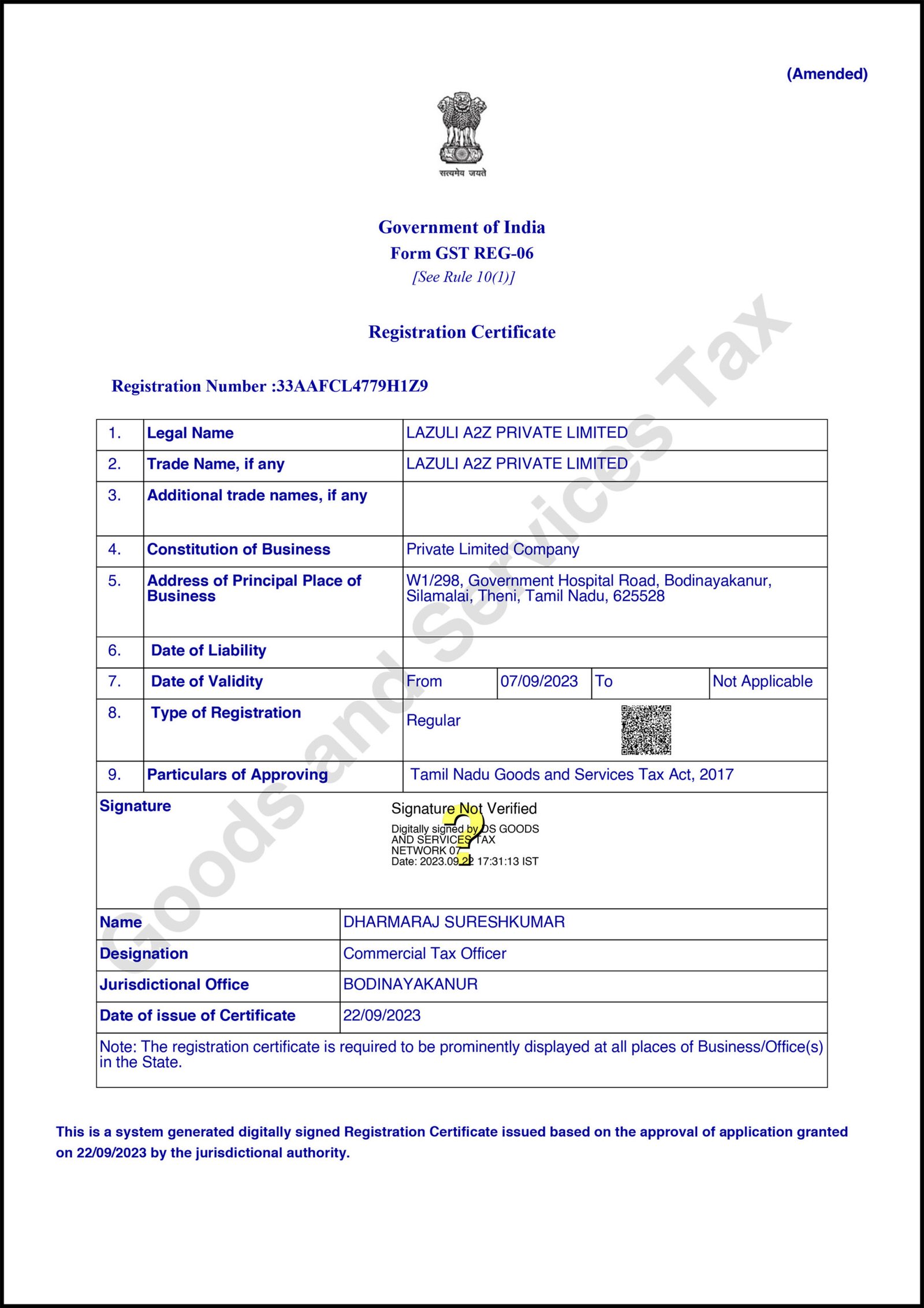 Lazuli A2Z Private Limited - GST-1