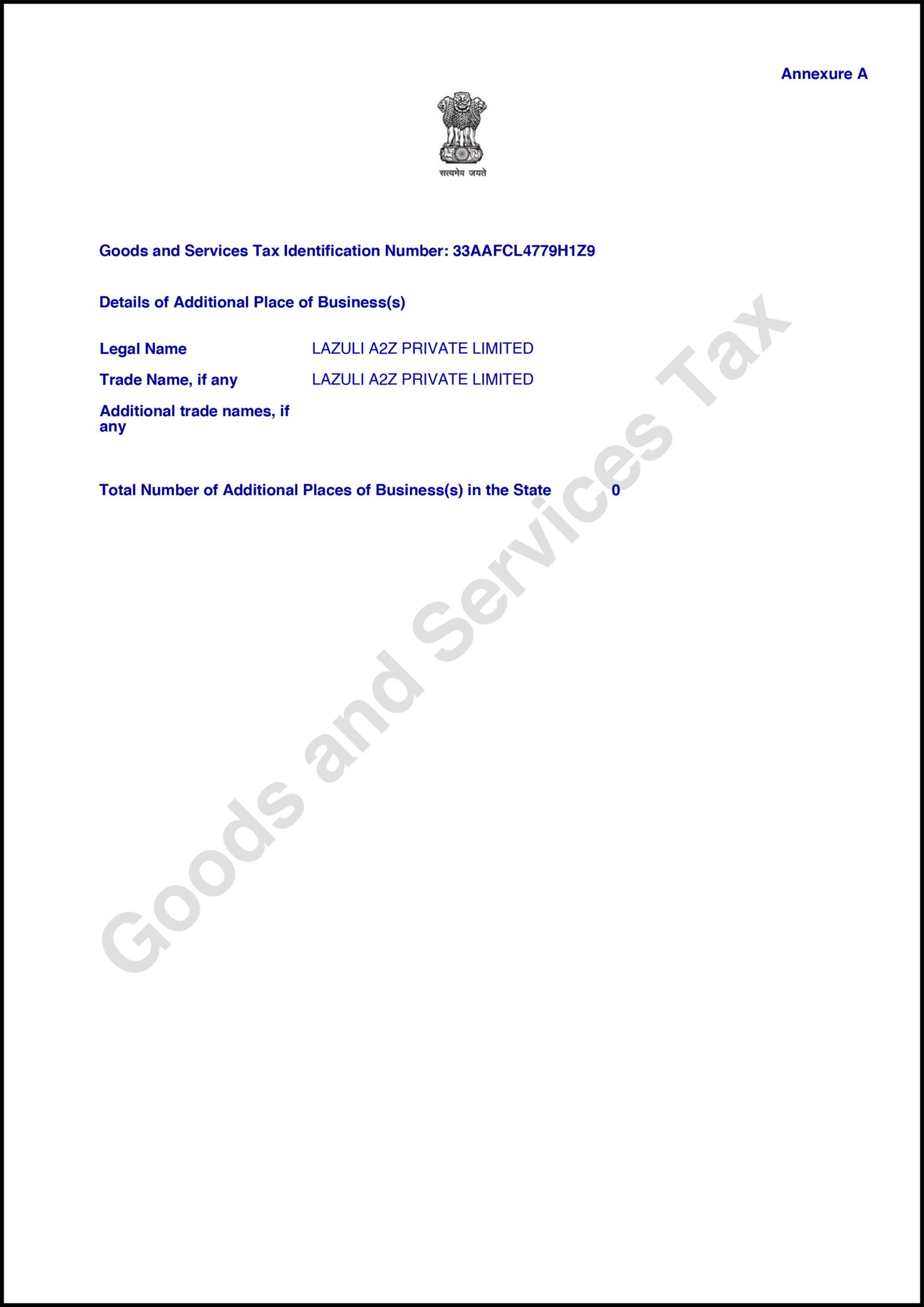 Lazuli A2Z Private Limited - GST-2